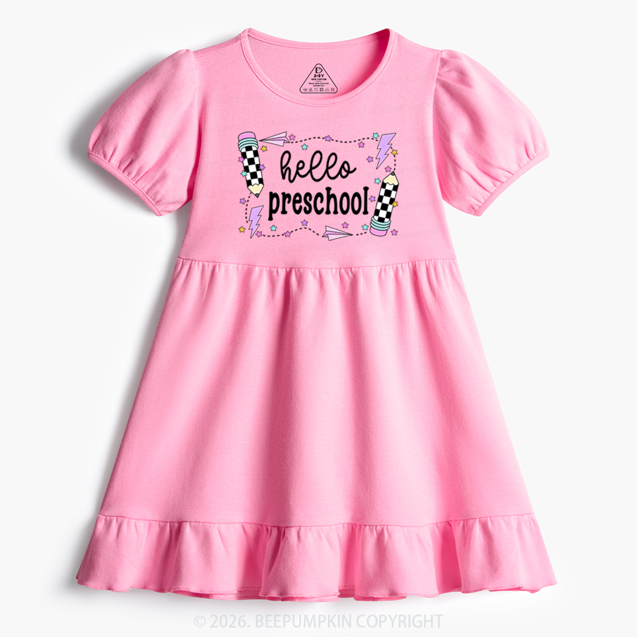 Hello Preschool Back To School Toddler&Kid's Ruffle Dress