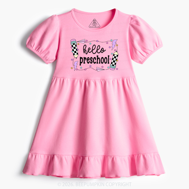 Hello Preschool Back To School Toddler&Kid's Ruffle Dress