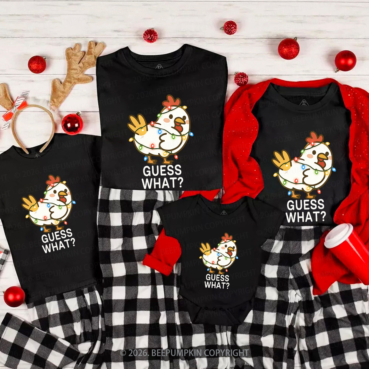 Guess What Chicken Funny Butt Joke Christmas Family Matching T-Shirts Beepumpkin