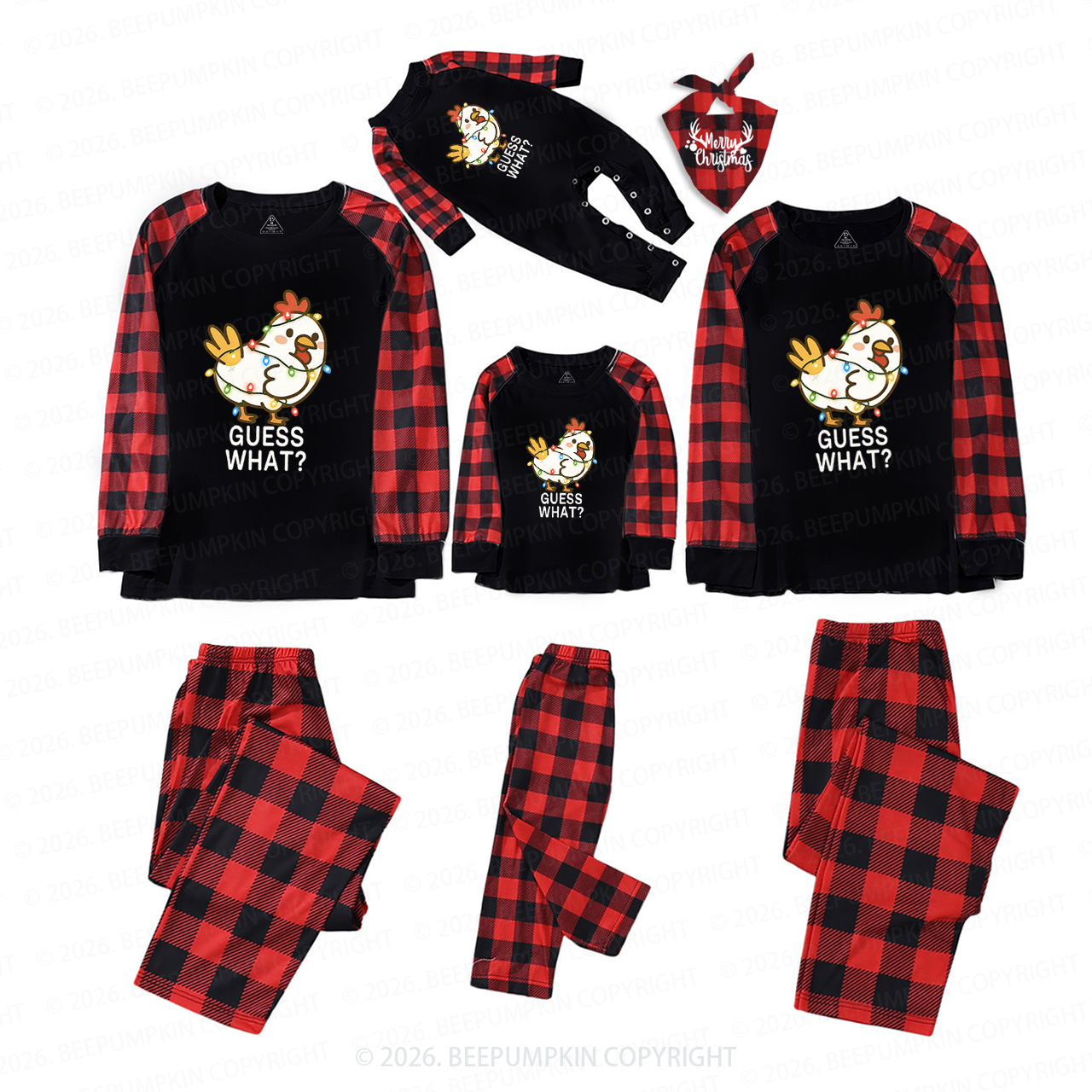 Guess What Chicken Funny Butt Joke Christmas Family Matching Pajamas