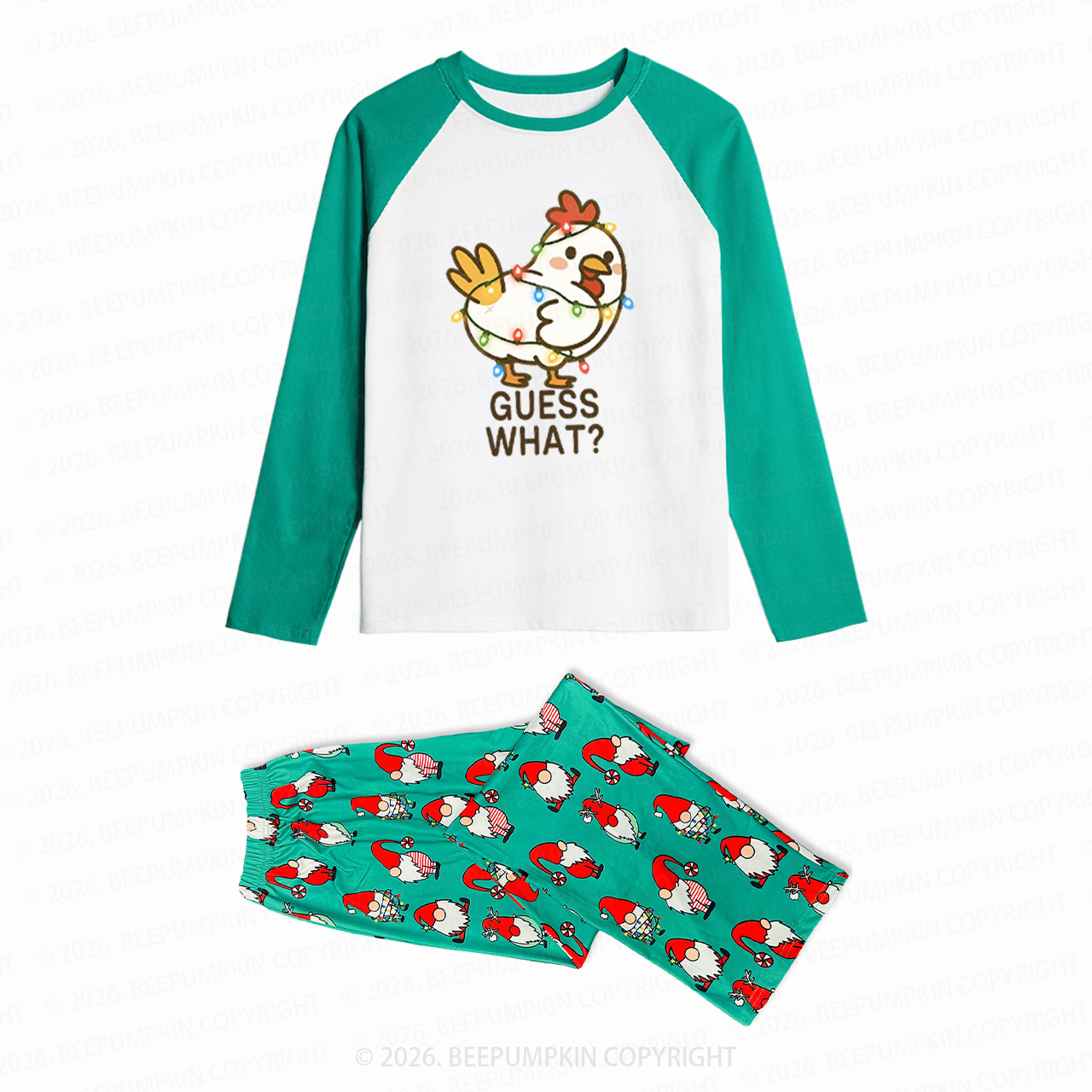 Guess What Chicken Funny Butt Joke Family Matching Christmas Gnomes Pajamas Beepumpkin