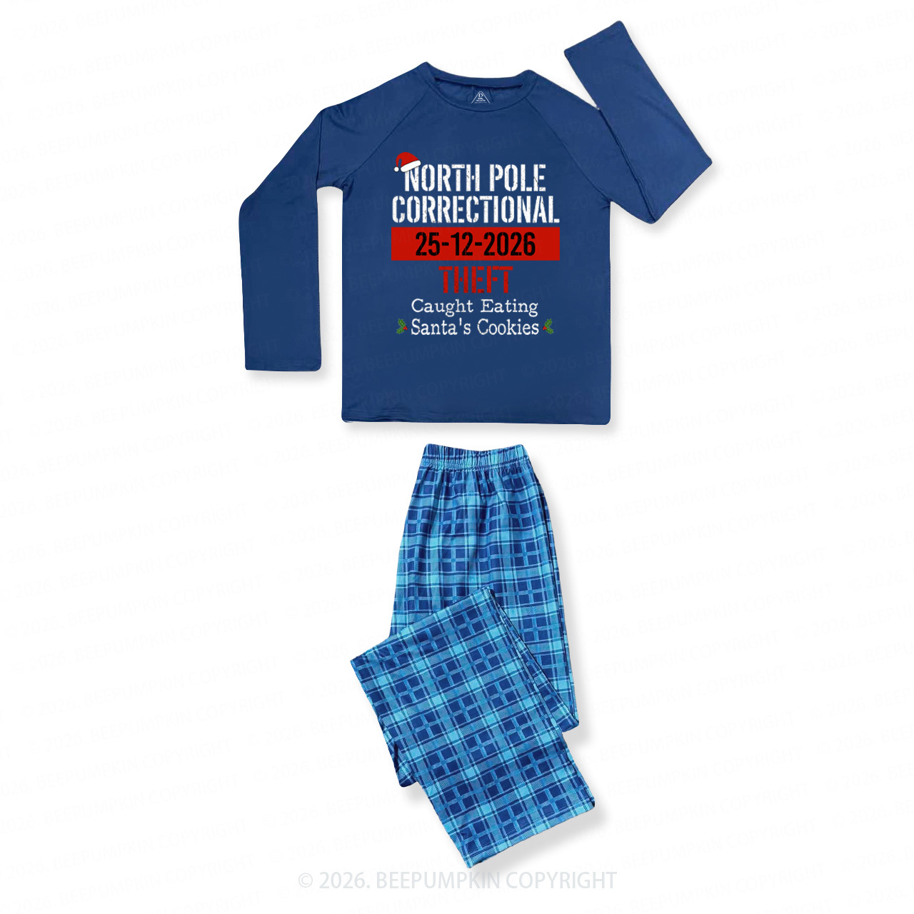 2026 Funny Group Christmas Family Matching Blue Pajamas Beepumpkin