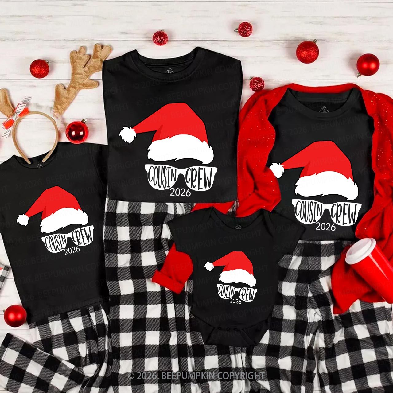 2026 Cousin Crew Red Santa Hat Christmas Matching Tees For Family Beepumpkin