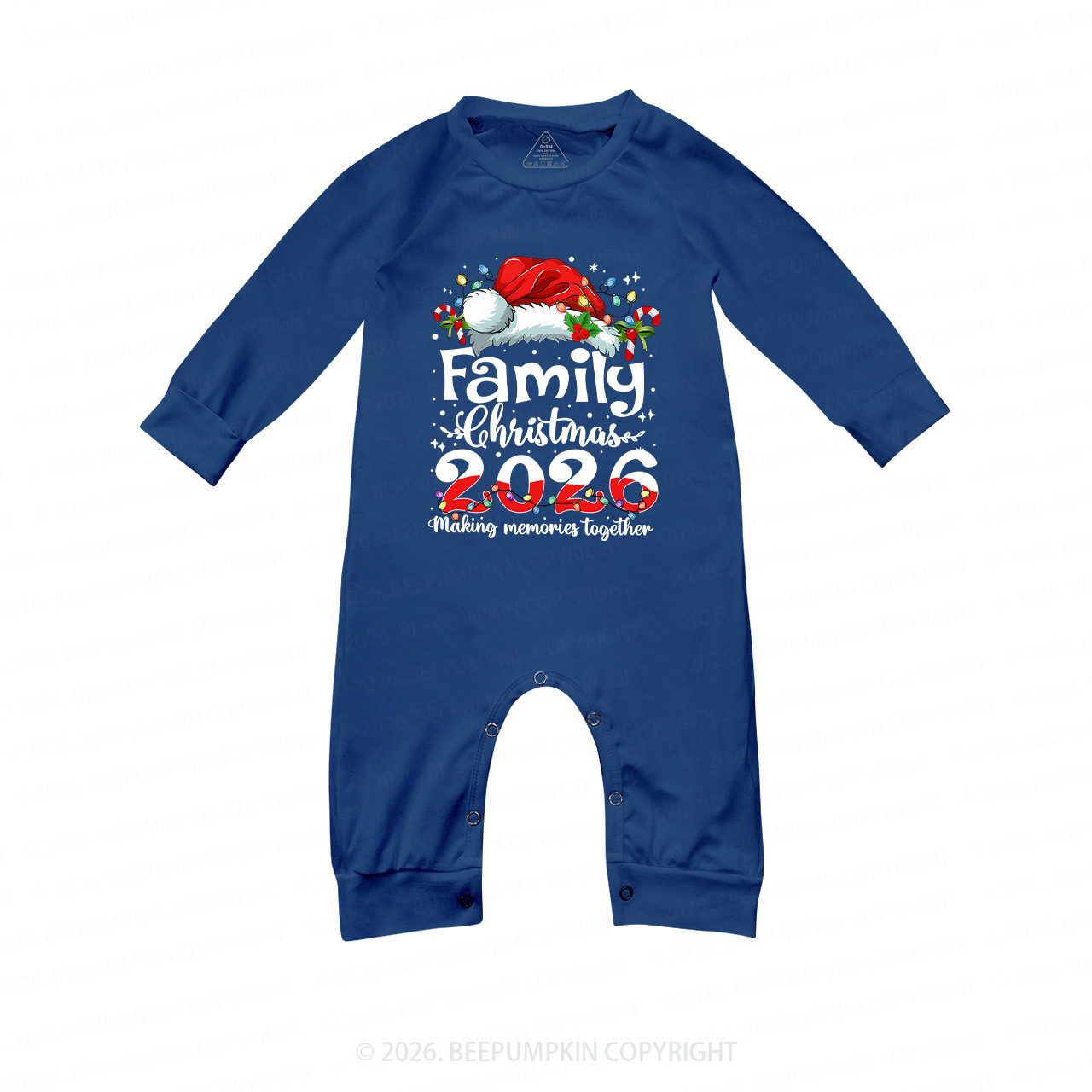 2026 Merry Christmas with colorful lights Family Matching Blue Pajamas Beepumpkin