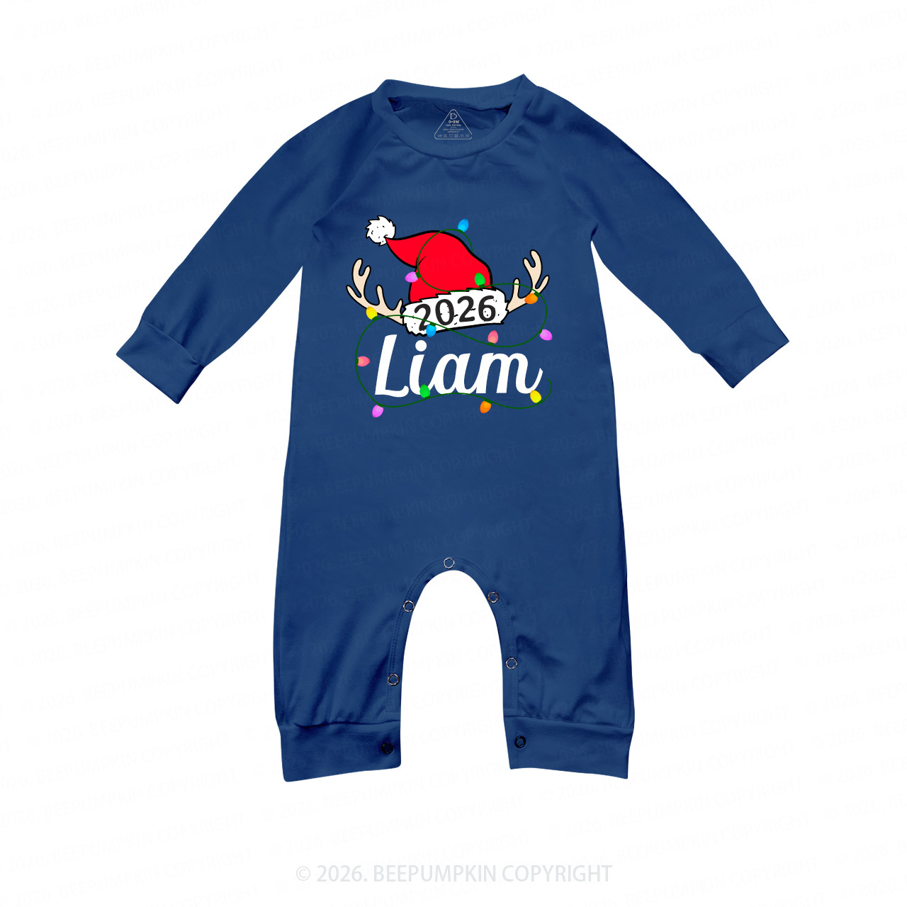 Personalized Jolly Antlers & Lights 2026 Matching Blue Pajamas Beepumpkin