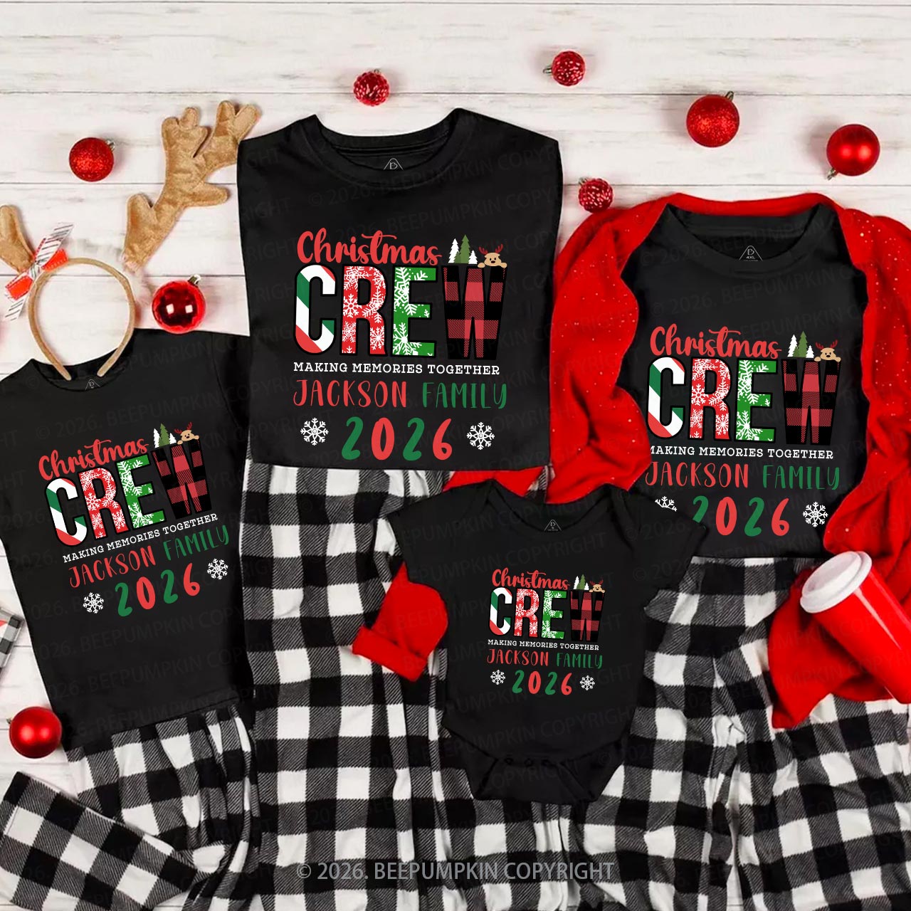 Personalized Christmas Crew 2026 Family Matching T-Shirts Beepumpkin