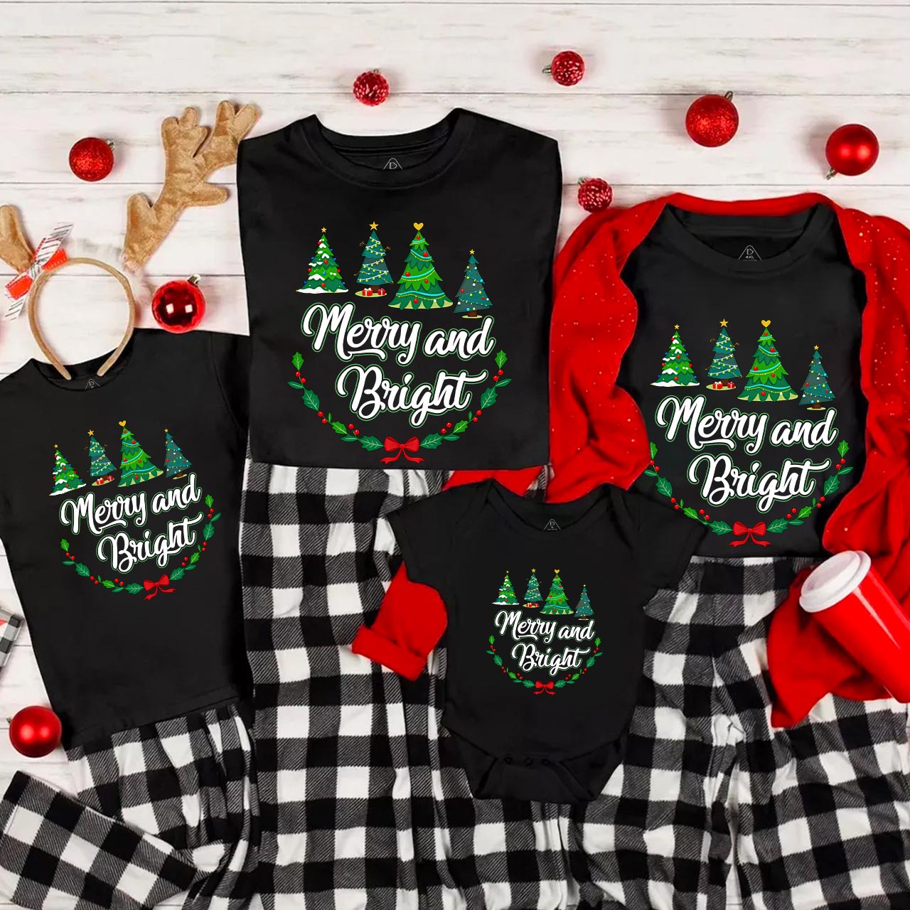 Merry and Bright Christmas Matching T-Shirts Beepumpkin