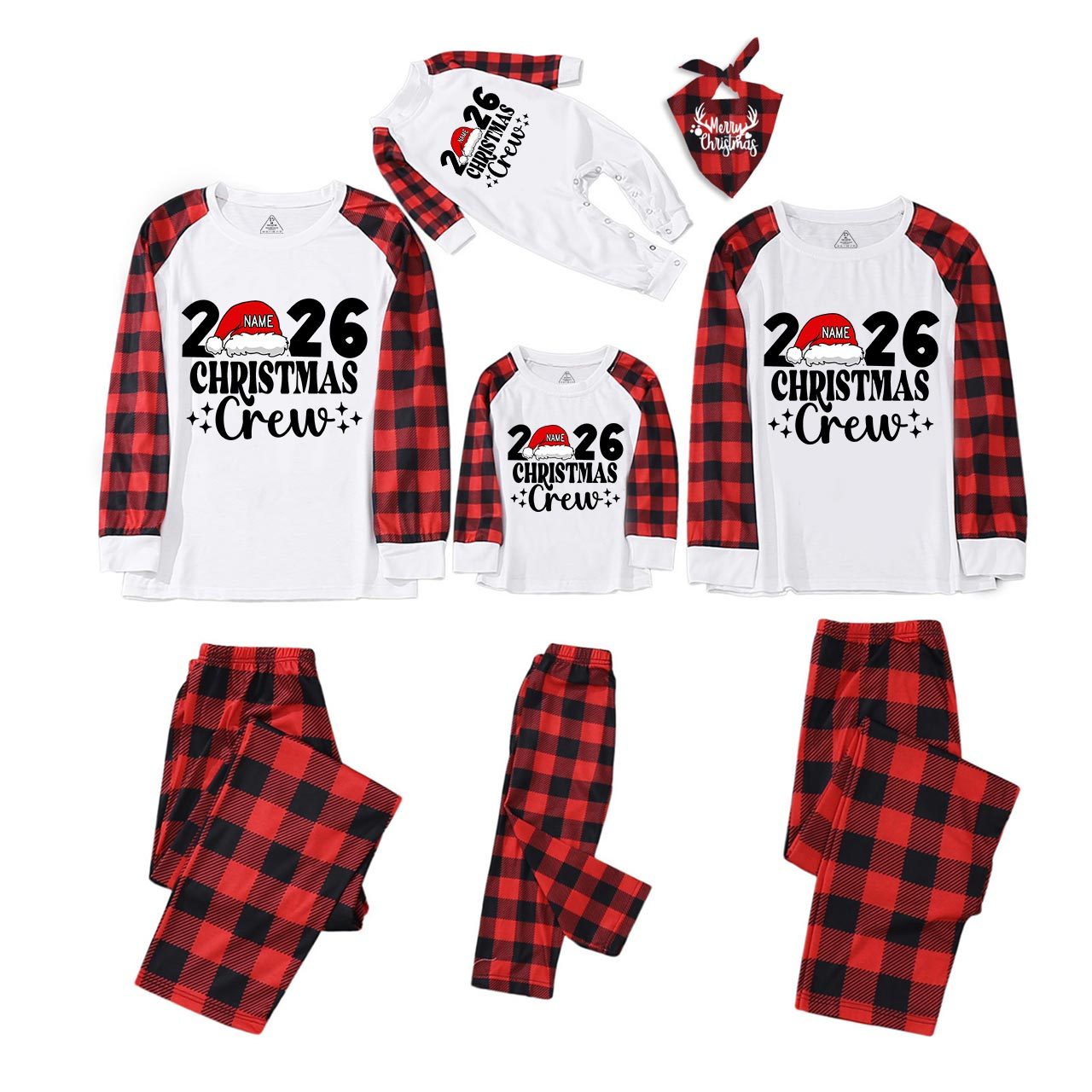 Personalized Christmas Crew 2026 Name On Santa Hat Pajamas