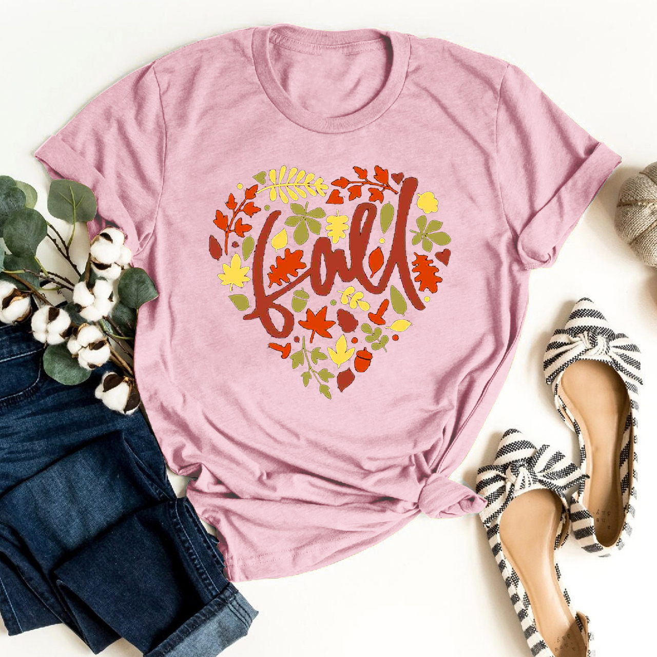 Pretty Fall Heart In Leaves Tees For Her