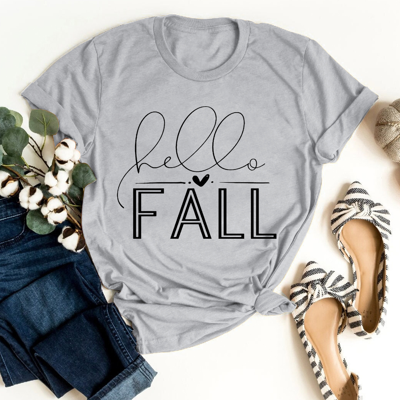 Hello Fall Heart Shirt For Her