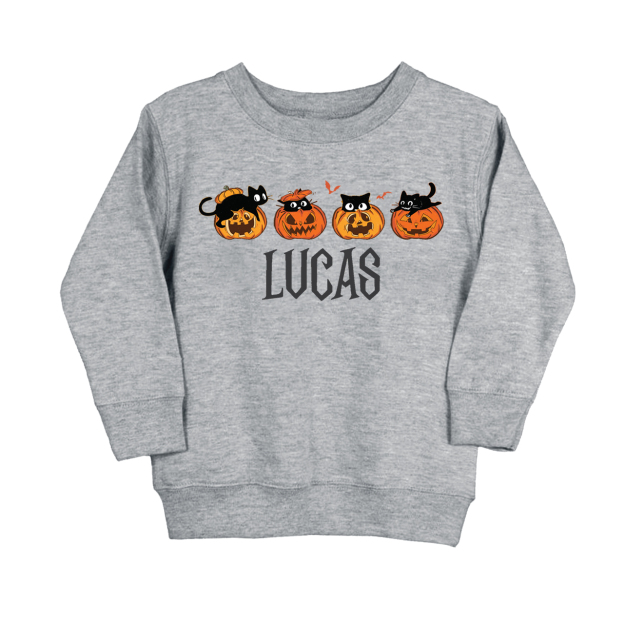 Halloween Pumpkin And Cat Kids Sweatshirt