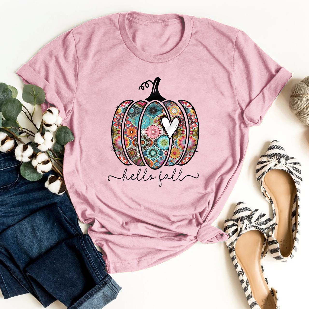 Hello Fall Pumpkin Silhouette Shirt For Her