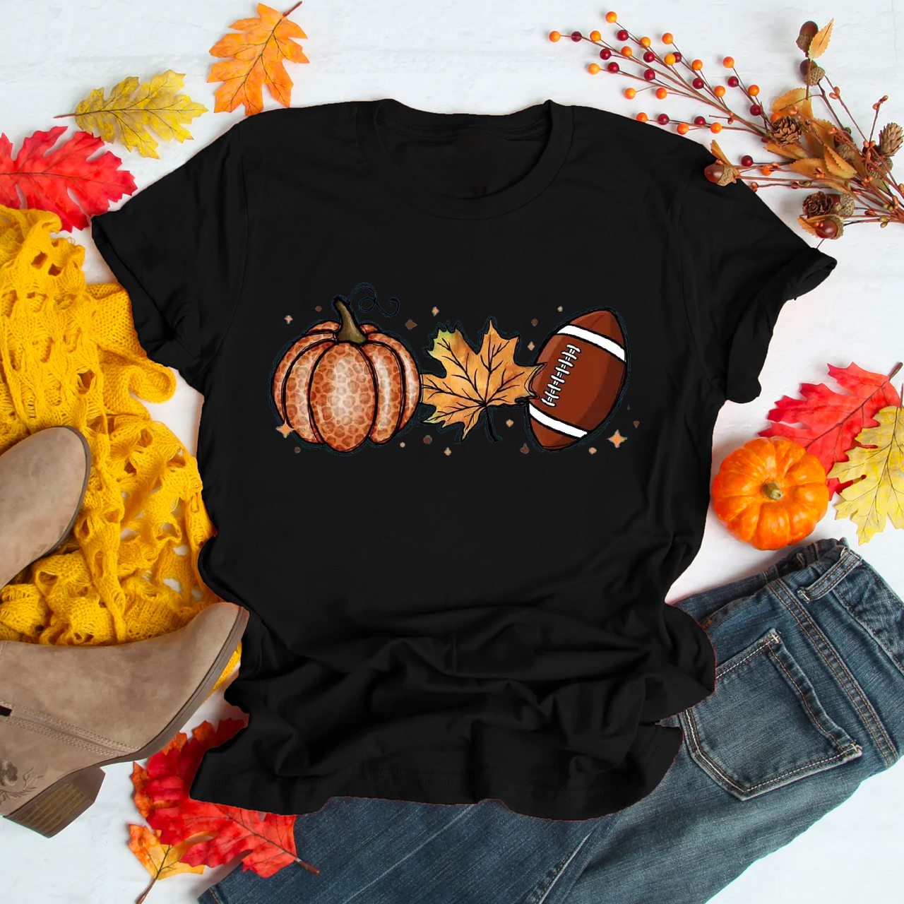 Fall Leaf And FootballShirt For Her