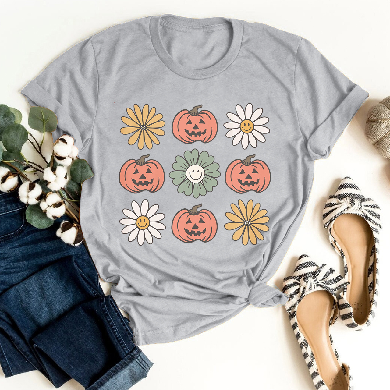 Vintage Floral Pumpkins Shirt For Her