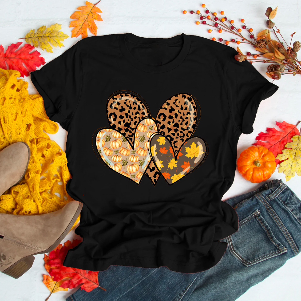 Fall Leopard Hearts Doodle Shirt For Her