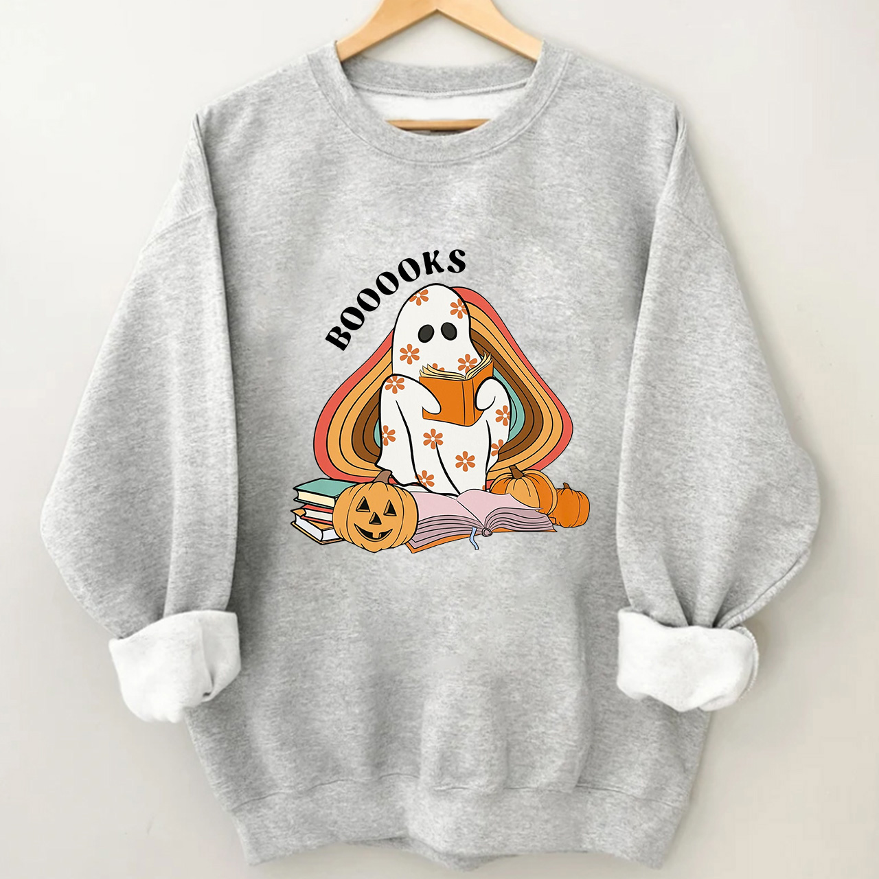 Retro Books Ghost Halloween Sweatshirts