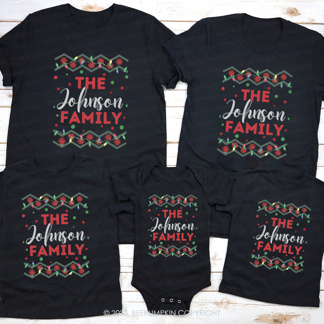 Personalized Snow Light Matching Family Christmas Shirts