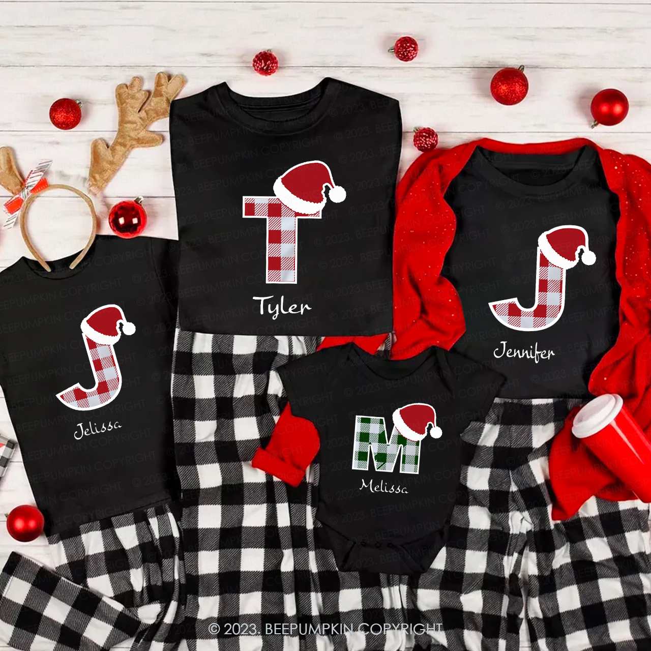 Personalized Monogrammed Plaid Christmas Family Shirts