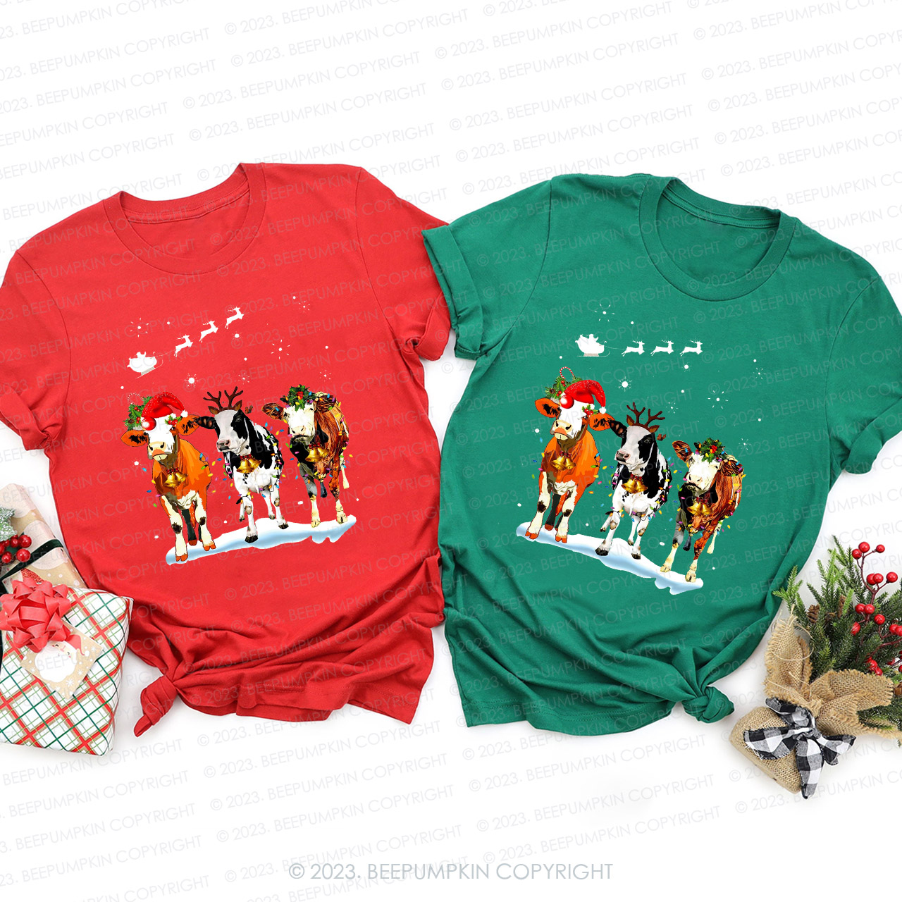 Cute Cow Christmas Family Matching Shirts Beepumpkin