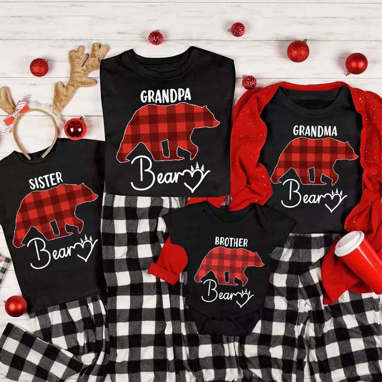 Red Buffalo Plaid Heart Bear Christmas Family Matching Shirts Beepumpkin