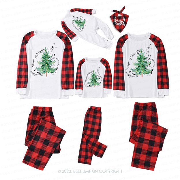 Merry and Bright Christmas Holiday Tree Family Matching Pajamas Beepumpkin