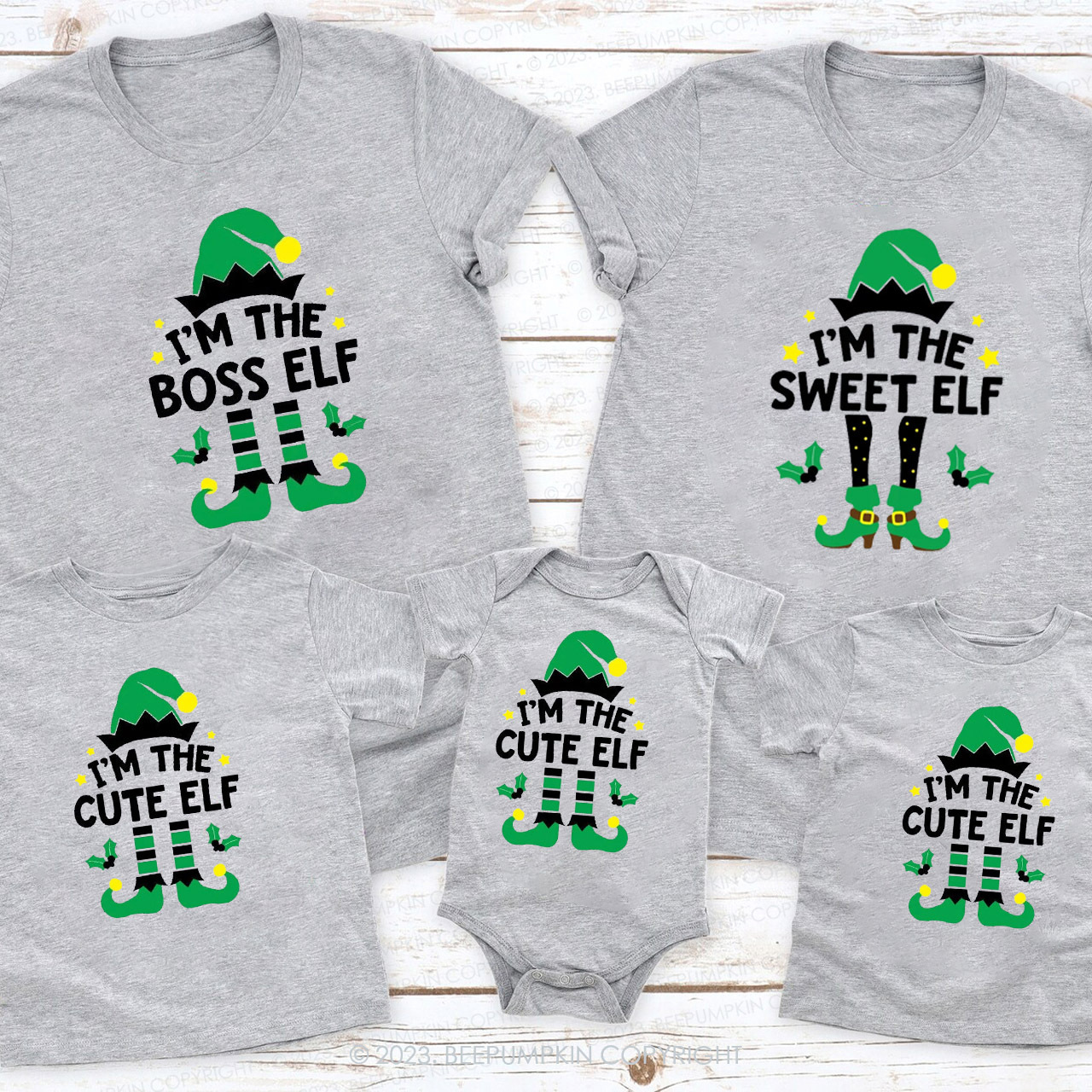 Christmas green elf Family Matching Shirts Beepumpkin