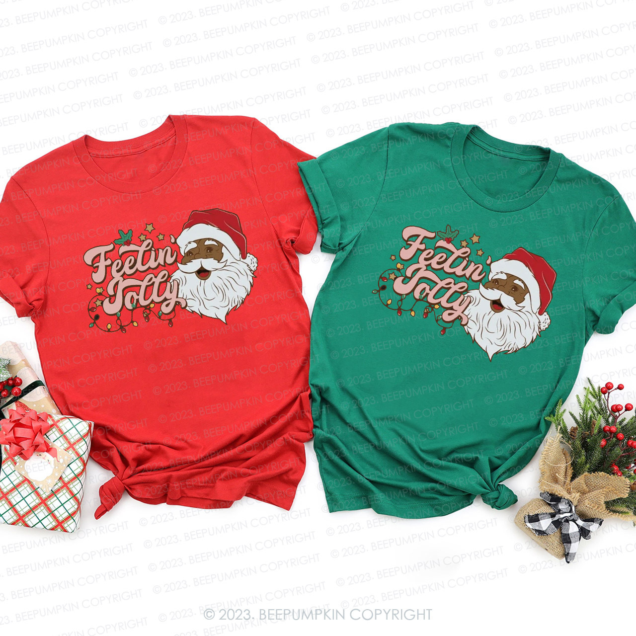 Retro Santa Feeling Jolly Family Matching Christmas Shirts Beepumpkin