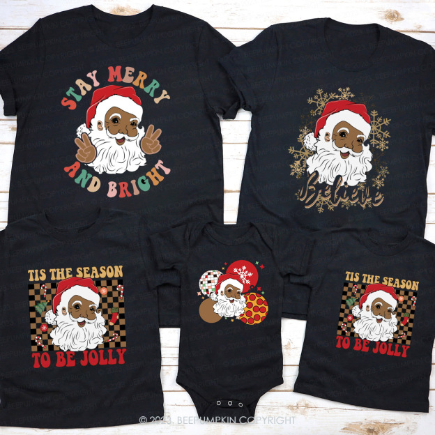 Black Santa Cute Expression Christmas Family Shirts Beepumpkin