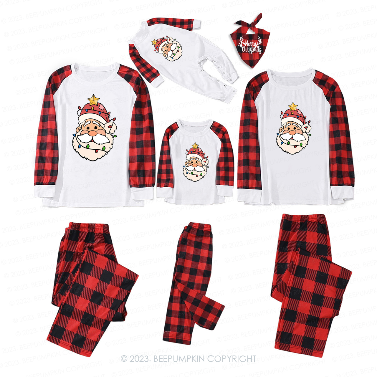 Santa Claus Decorated With Lights Family Matching Pajamas Beepumpkin