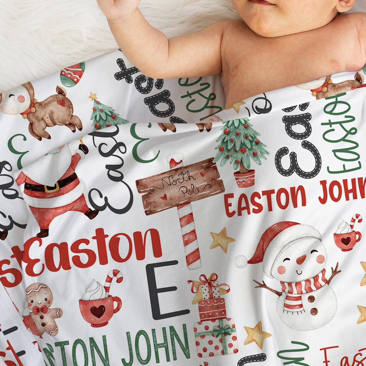 Personalized Christmas Santa Reindeer Snowman Blanket Beepumpkin