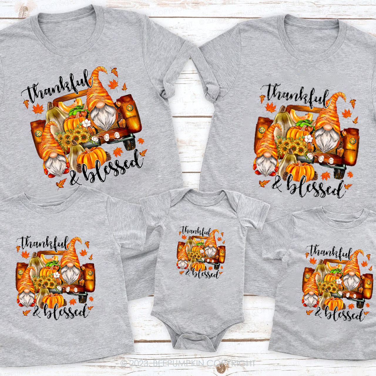 Thankful Blessed Gnomes Truck Family Shirt Beepumpkins