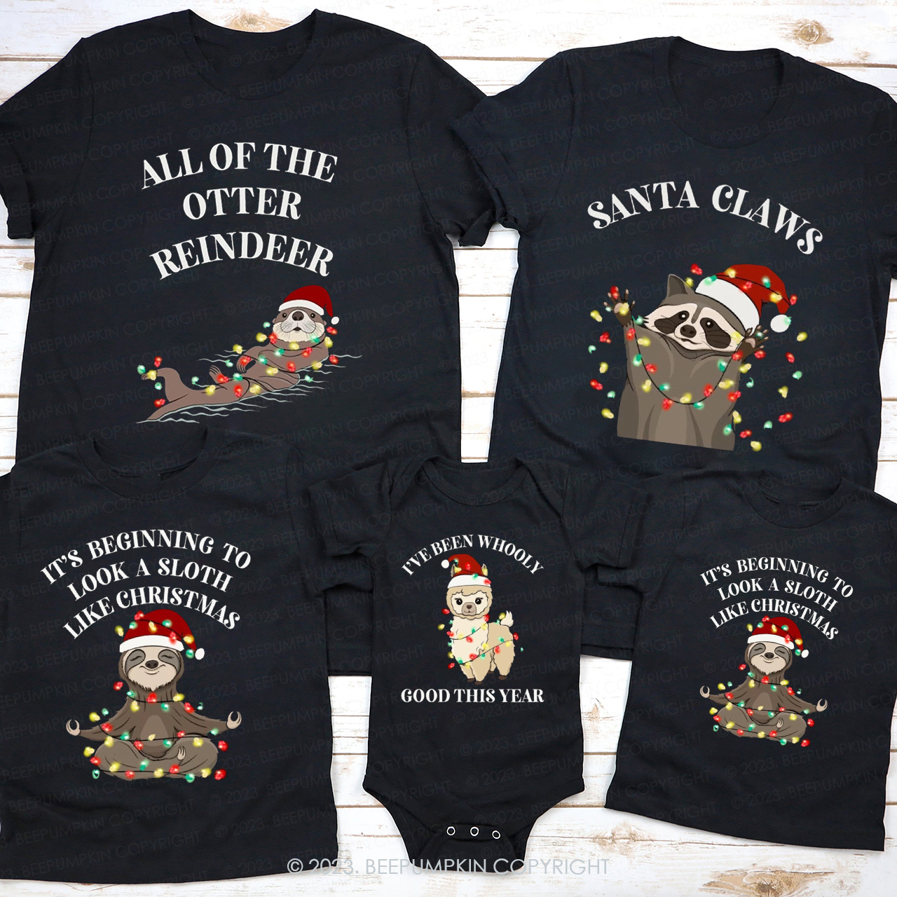 Personalization Christmas Sloth Raccoon Series Family Shirts Beepumpkin