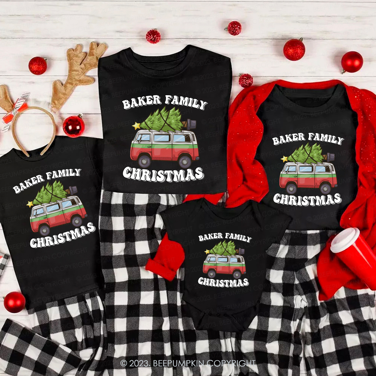 Custom Hippie Retro Christmas Matching Shirt For Family Beepumpkin