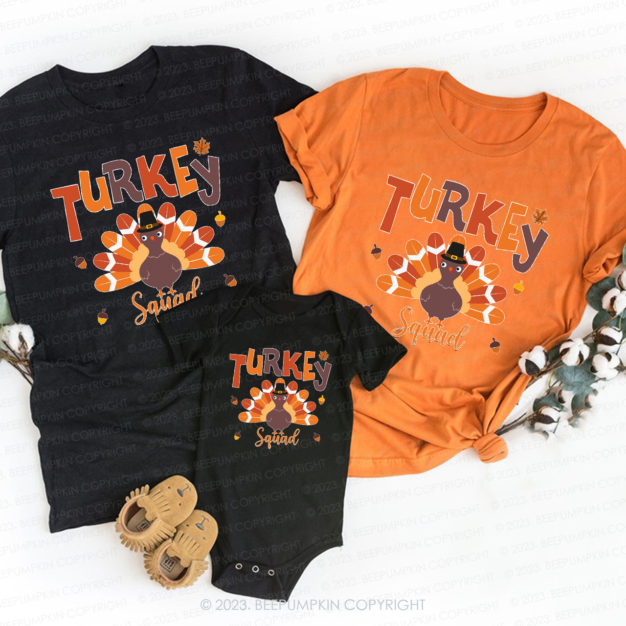 Thanksgiving Pumpkin Pie Turkey Family T-shirts Beepumpkin