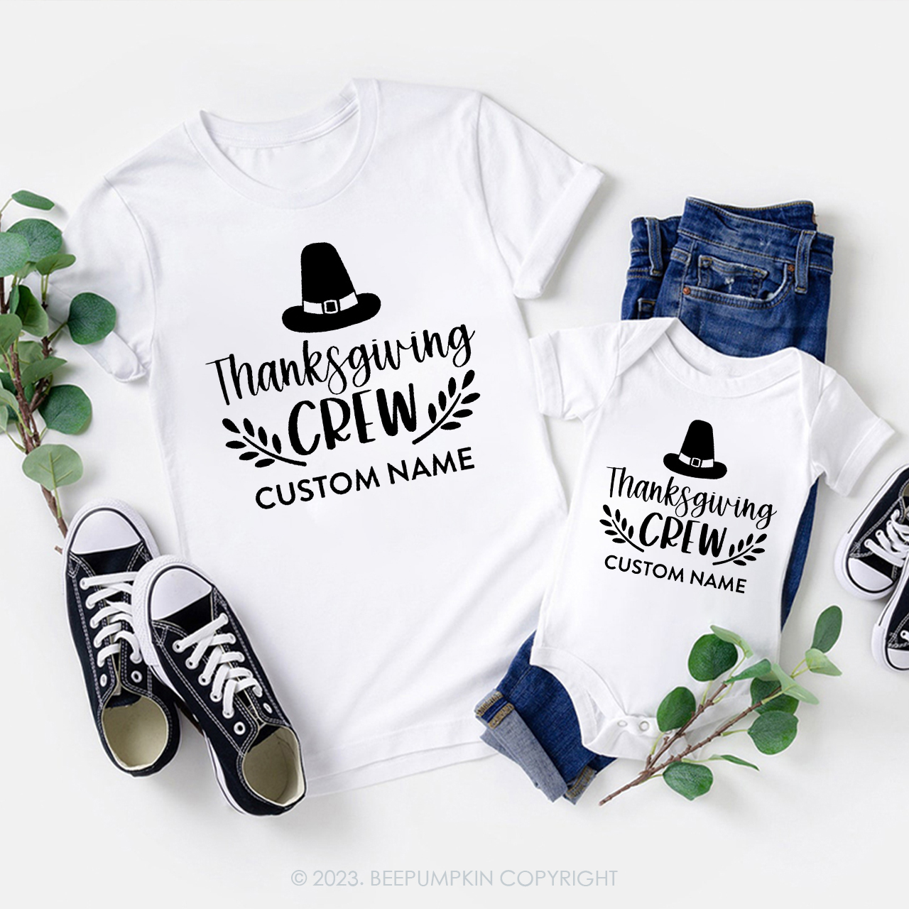 Personalized Thanksgiving Customized name Family T-shirts Beepumpkin