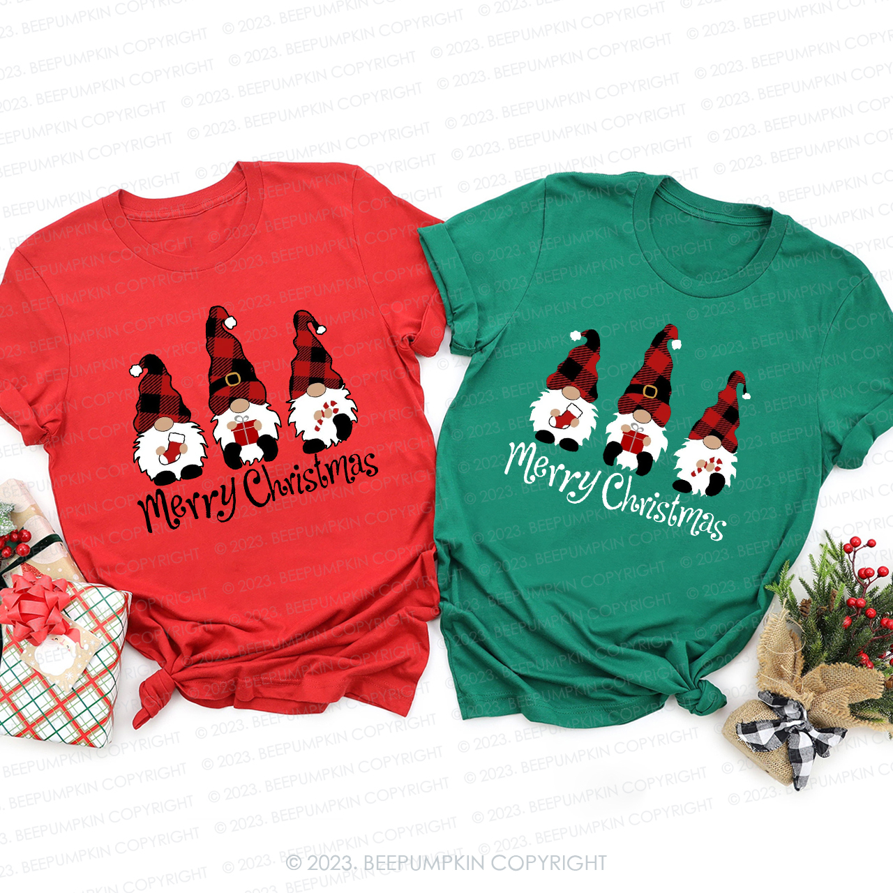 Three Santa Clauses Harvesting Gifts Shirt For Family Beepumpkin