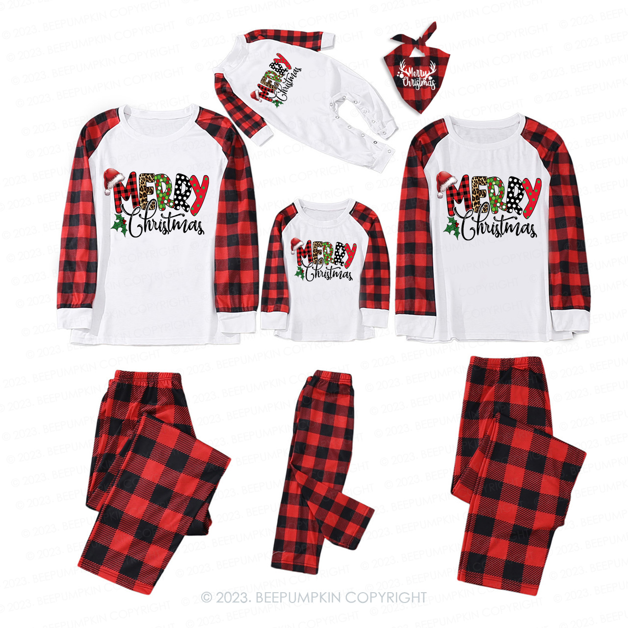 Merry Christmas Buffalo Plaid Love Pajamas For Family Beepumpkin