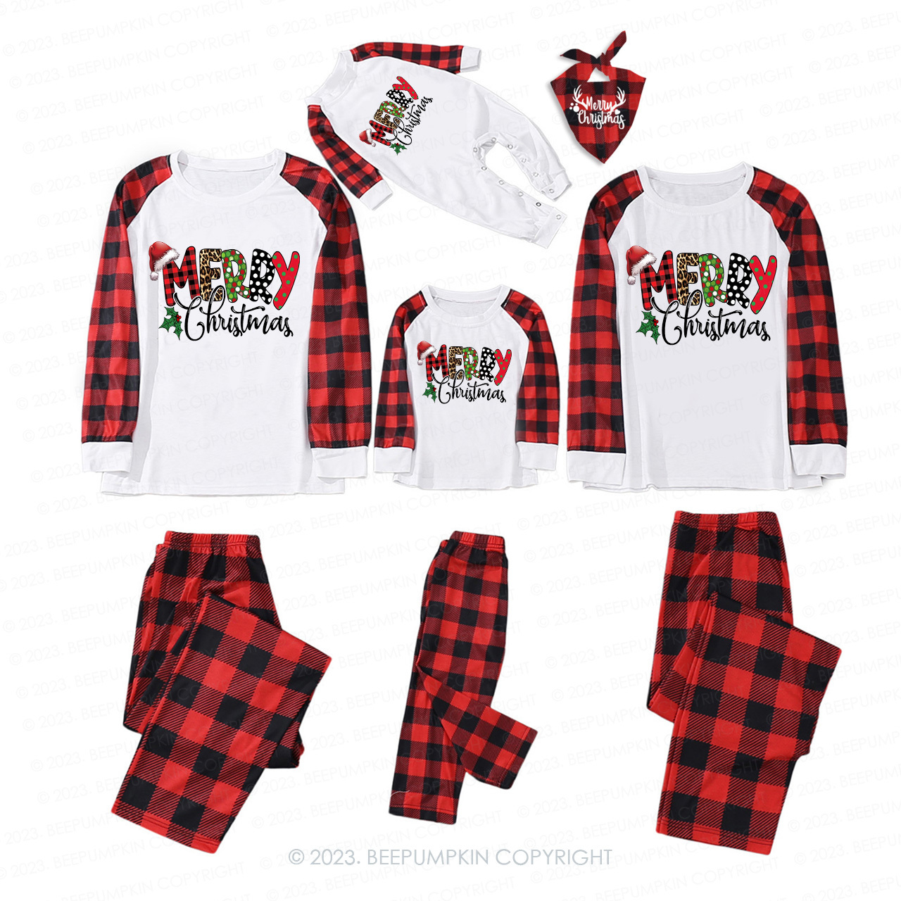Merry Christmas Buffalo Plaid Love Pajamas For Family Beepumpkin Sale-Beepumpkin™