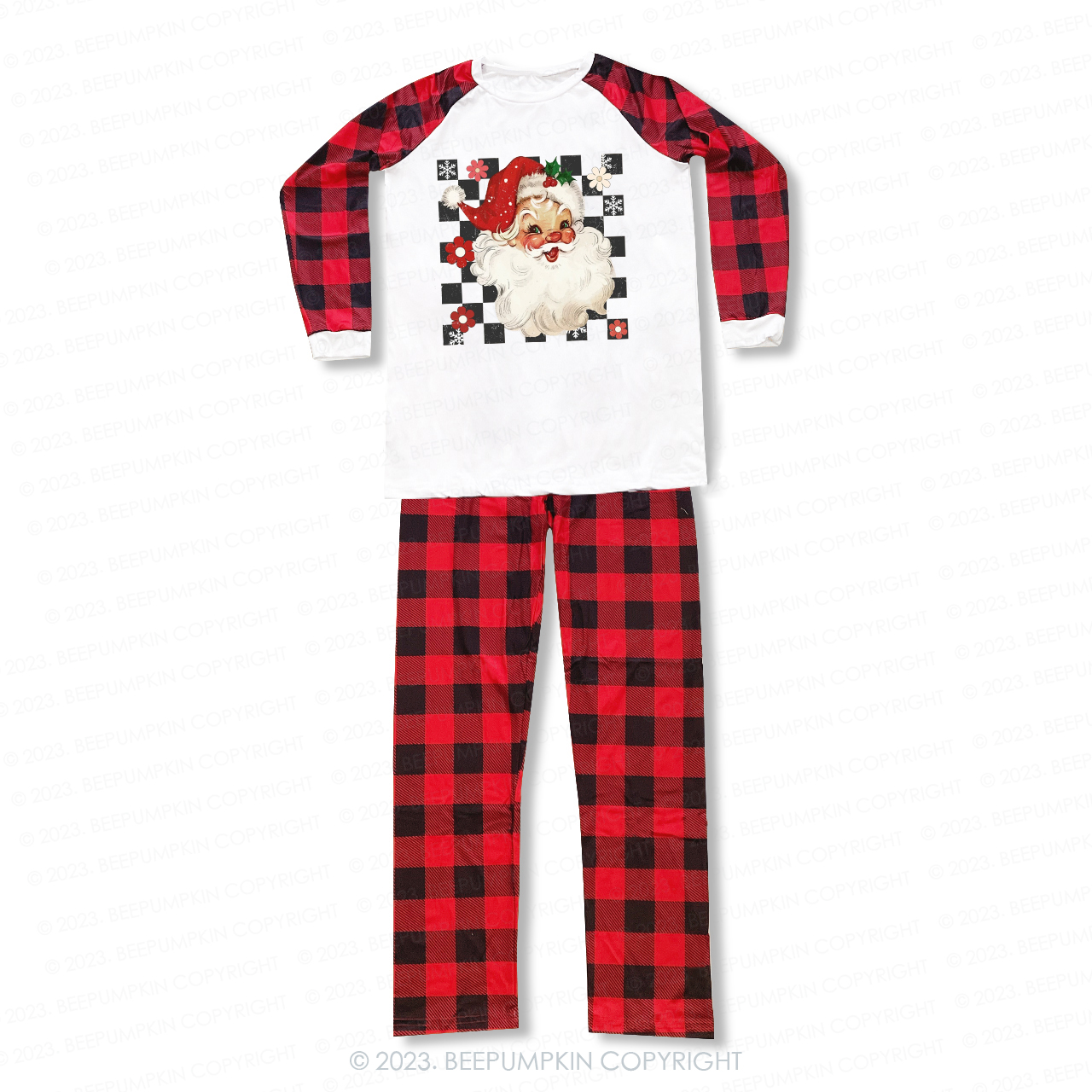 Retro Checkered Santa Claus Pajamas For Family Beepumpkin