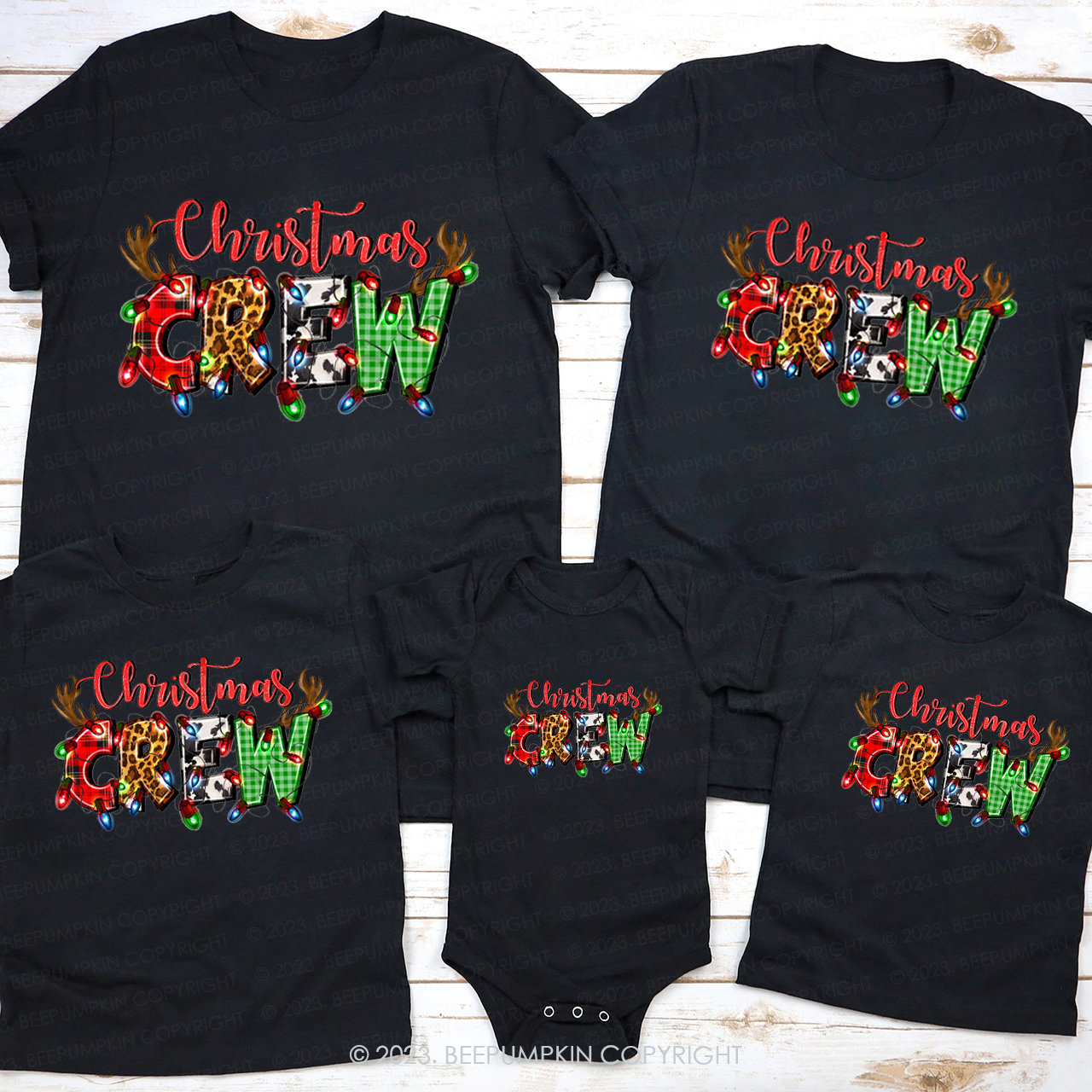 Retro Lighting Christmas Crew Matching Shirt For Family Beepumpkin