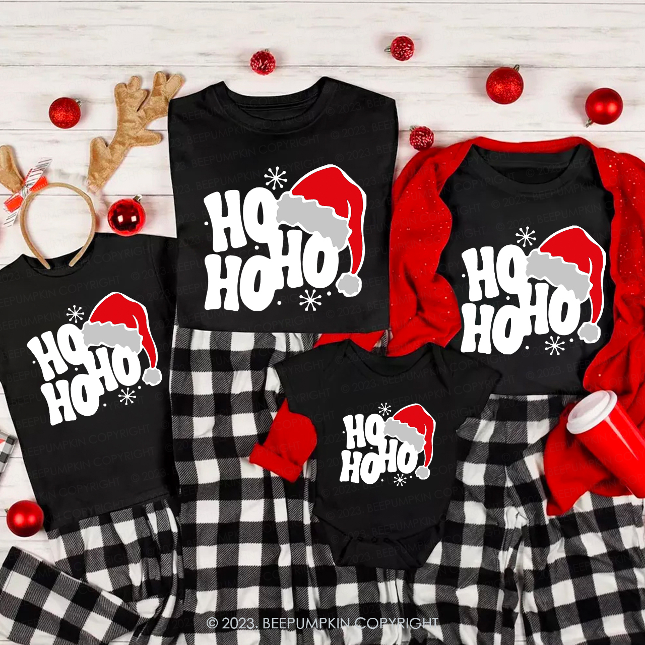 Retro Merry Christmas Ho Ho Ho Matching Tees For Family Beepumpkin