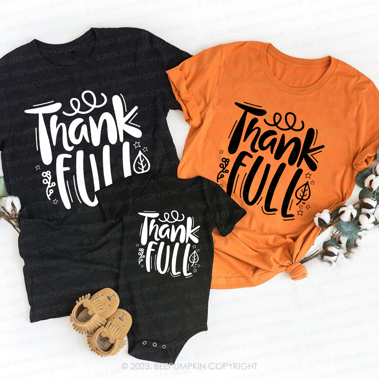 Fall Quotes Thankful Family Matching T-shirts Beepumpkin