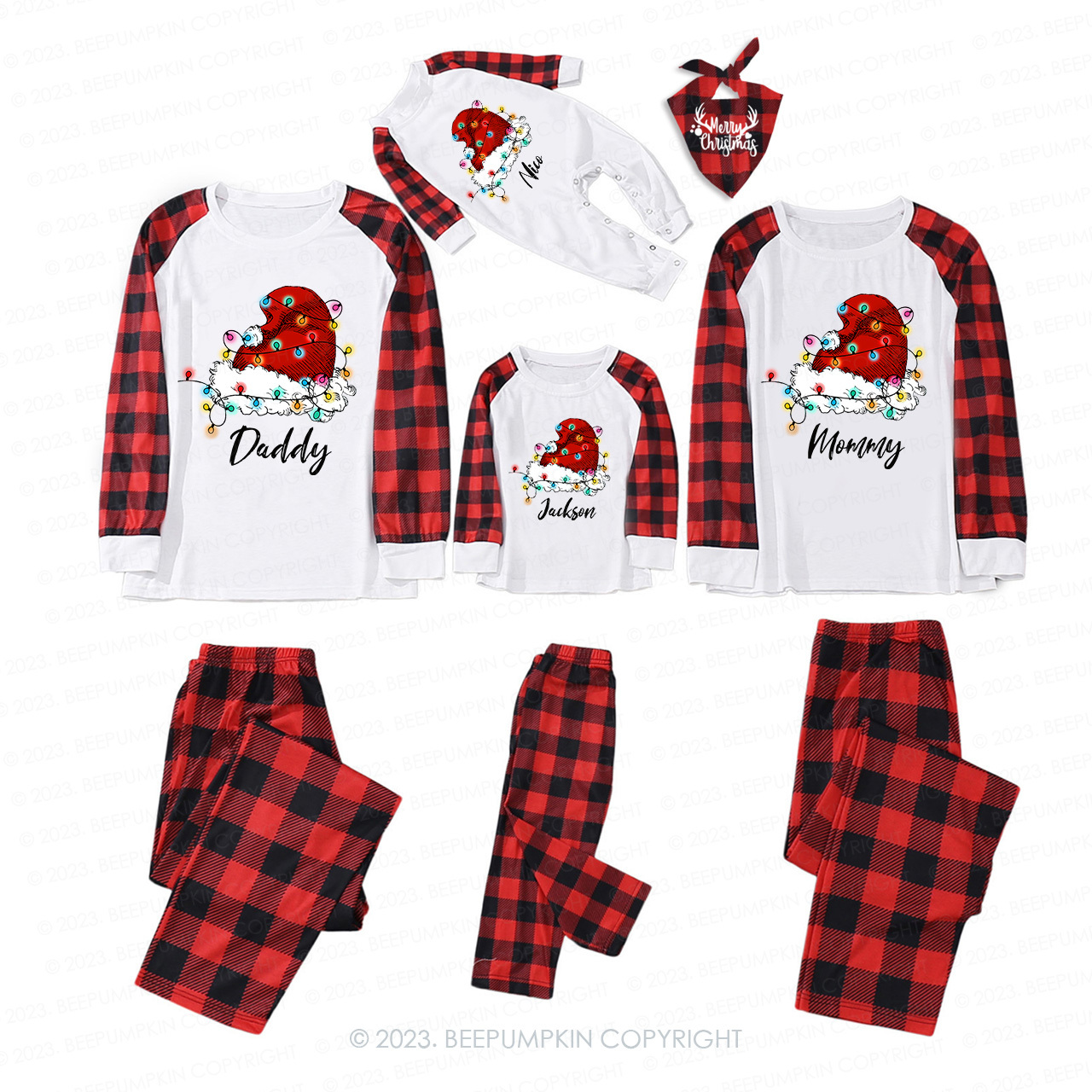 Personalized Merry Christmas Lantern Hat Matching Pajamas For Family Beepumpkin