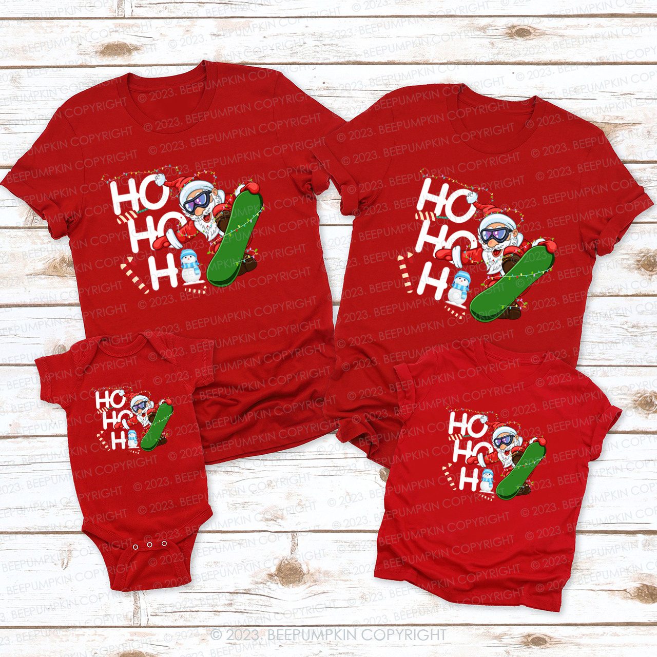 Hohoh Santa Claus Skiing Matching Tees For Family Beepumpkin