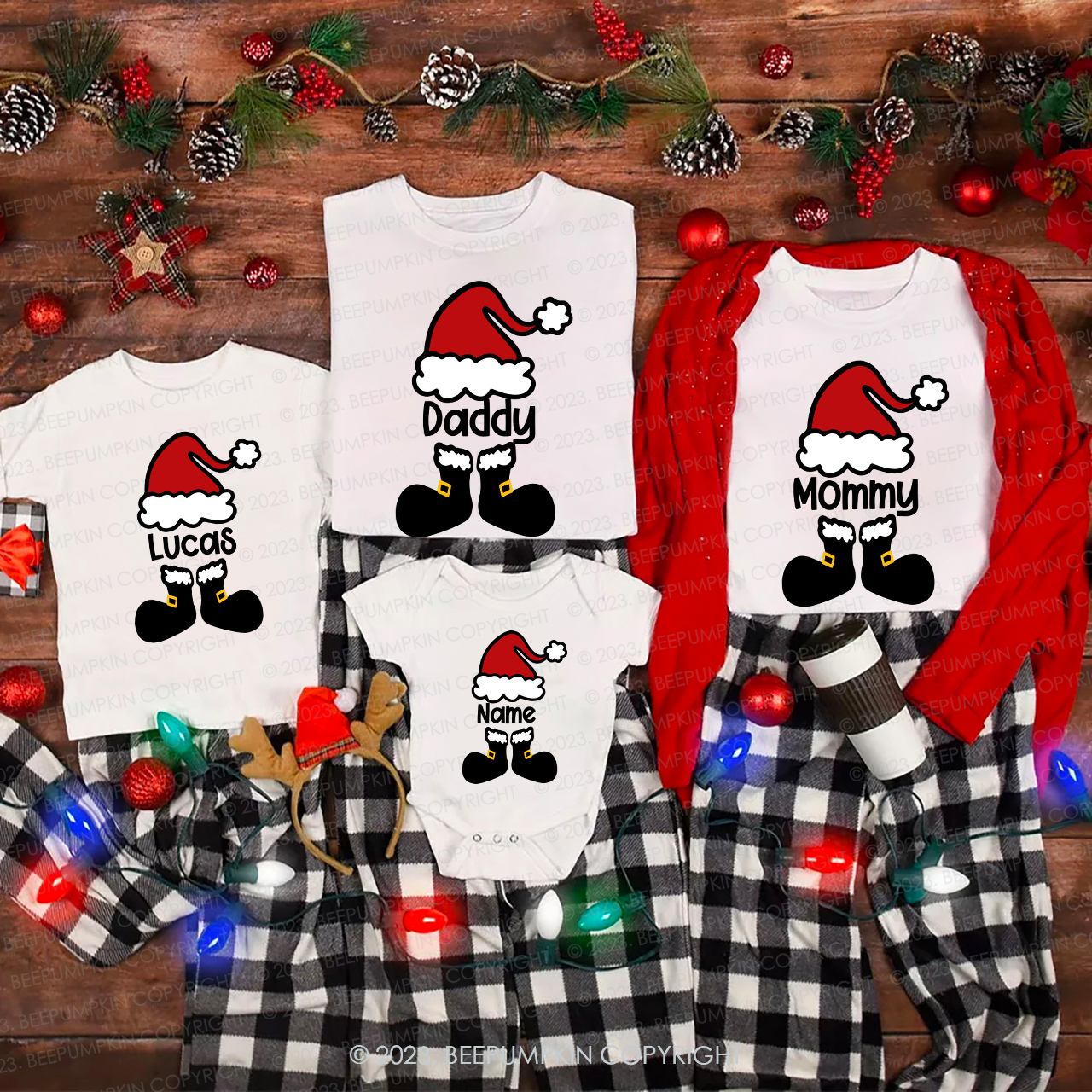 Personalized Funny Santa Hat Family Shirts Beepumpkin