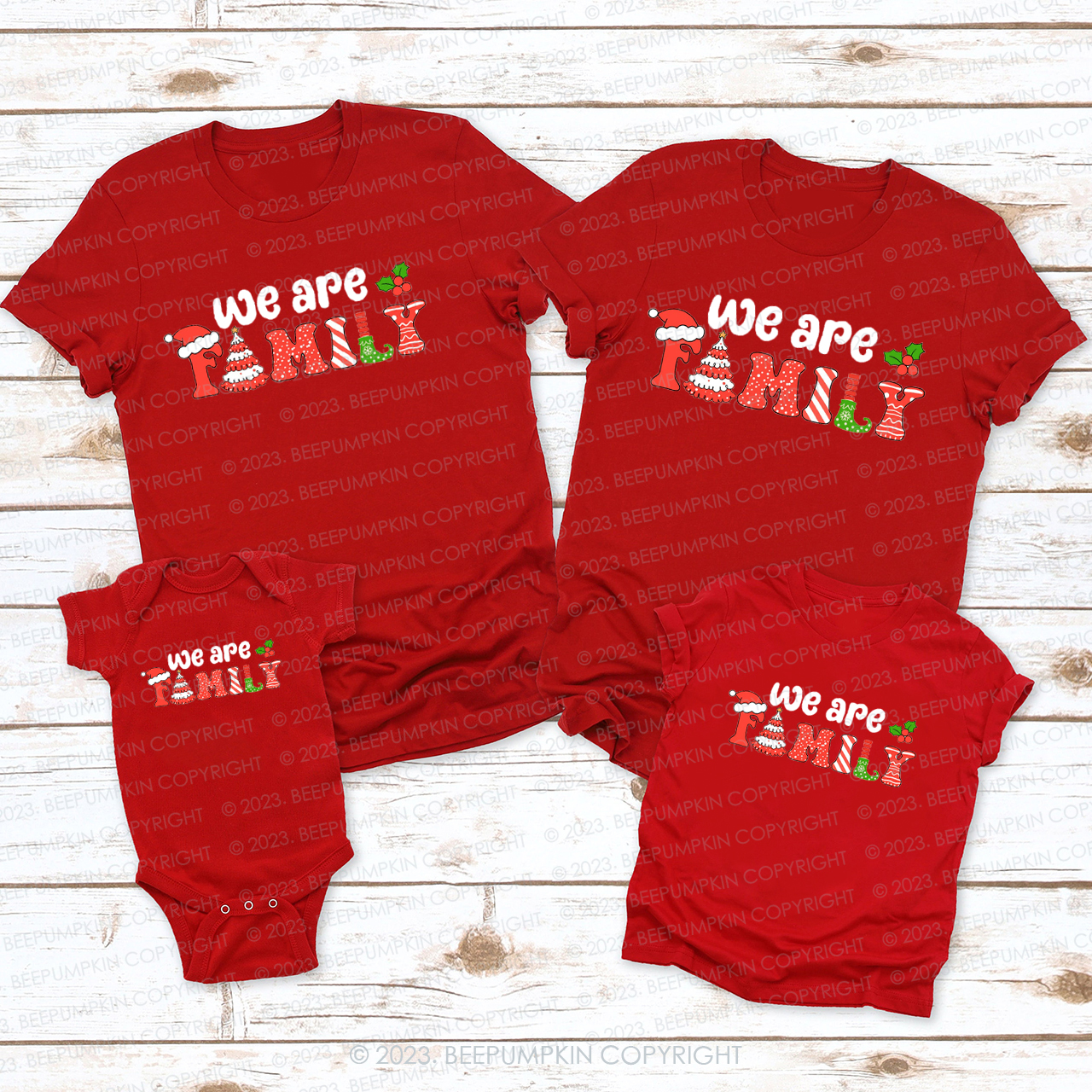 Christmas We are Family Cute Font Matching Shirts Beepumpkin
