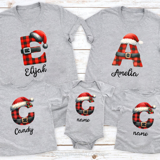 Personalized Reindeer Santa Claus Christmas Plaid Letters T-Shirts Beepumpkin