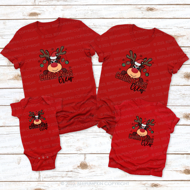 Cute Plaid Elk Christmas Crew Family Matching T-Shirts Beepumpkin