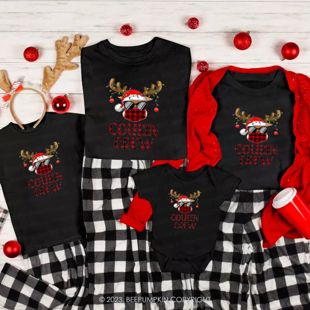 Cousin Crew Christmas Elk with Sunglasses Family Matching Tees Beepumpkin