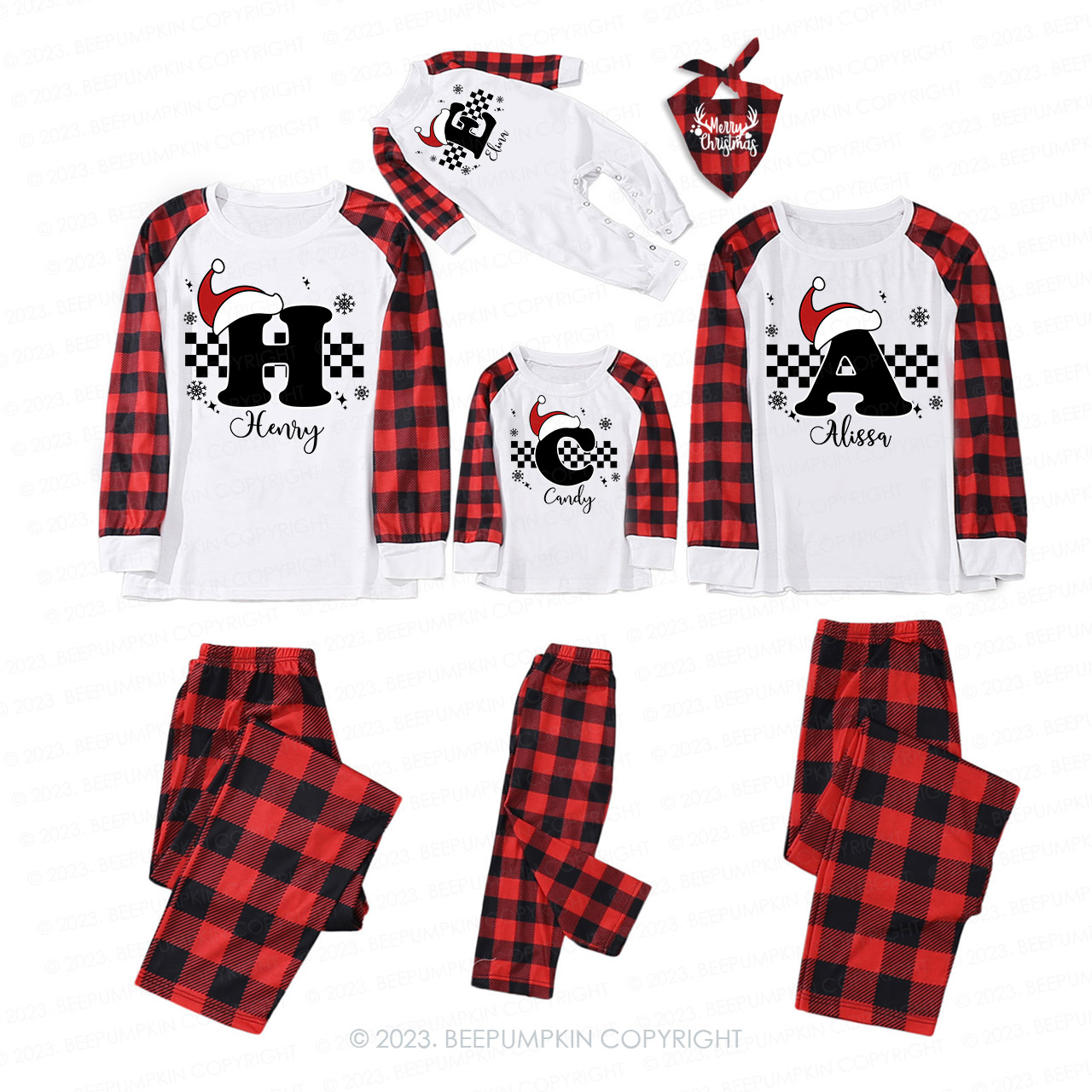Custom Monogrammed Christmas Family Matching Pajamas Beepumpkin